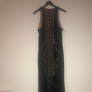 Tribal Motif Black Lace Overlay Maxi Tank Dress